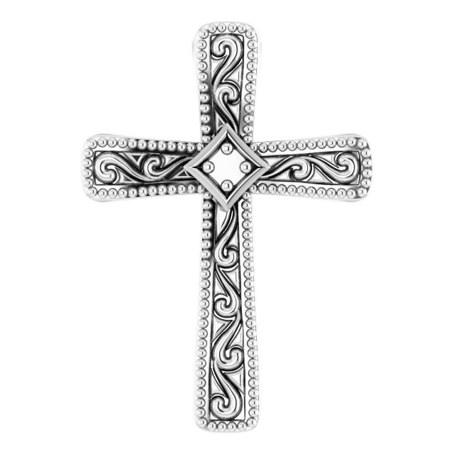 14K White .01 CT Natural Diamond Cross Pendant 