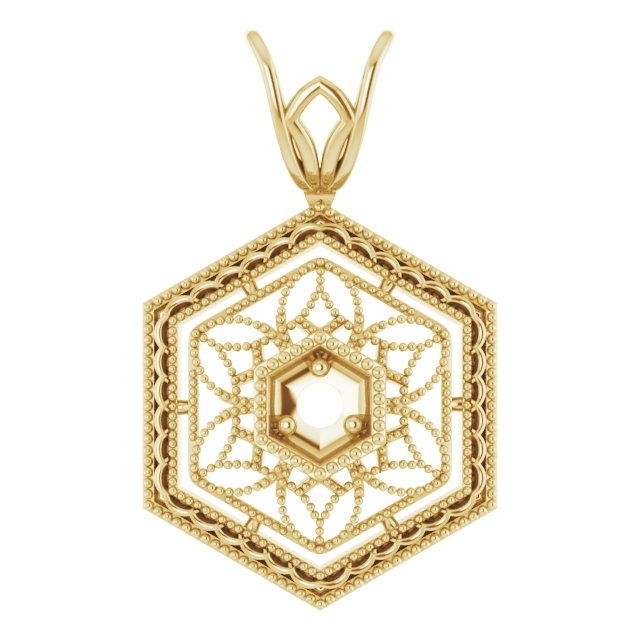 14K Yellow .025 CT Natural Diamond Filigree Pendant