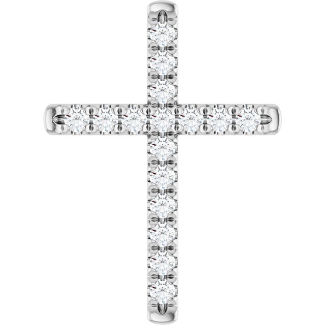 14K White 1/4 CTW Natural Diamond French-Set Cross Pendant