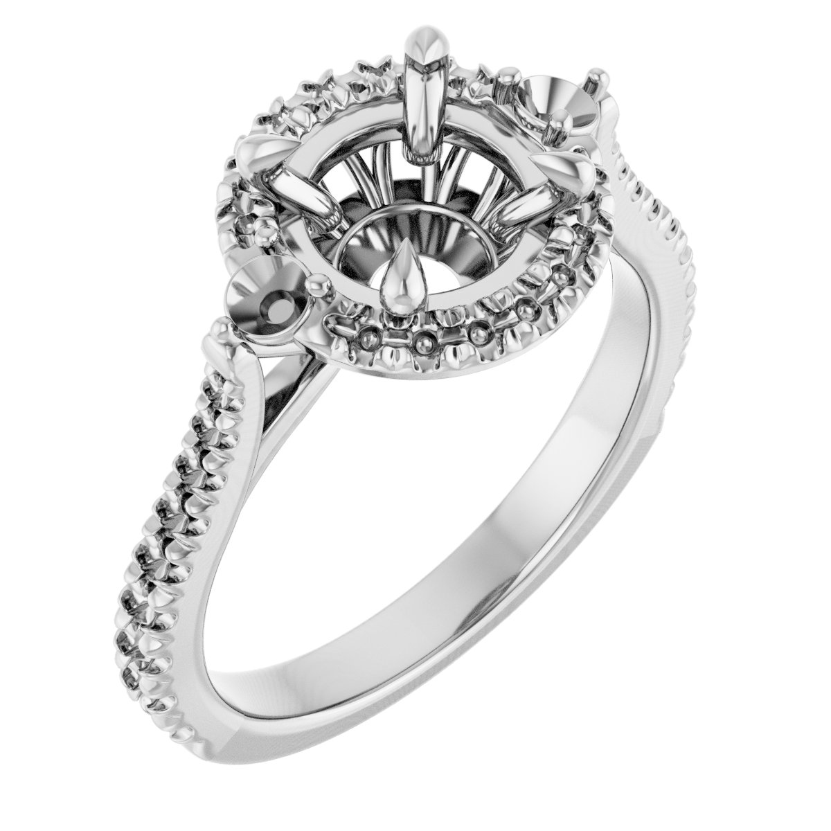 Claw-Prong French-Set Halo-Style Engagement Ring