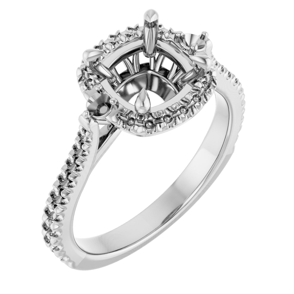 Claw-Prong French-Set Halo-Style Engagement Ring