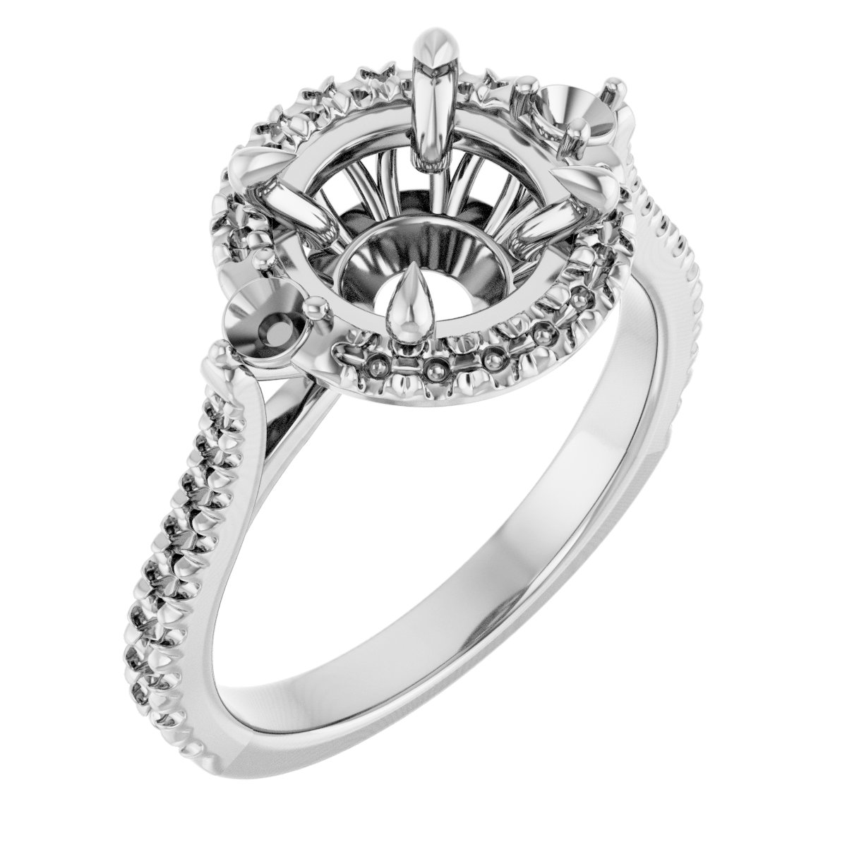 Claw-Prong French-Set Halo-Style Engagement Ring