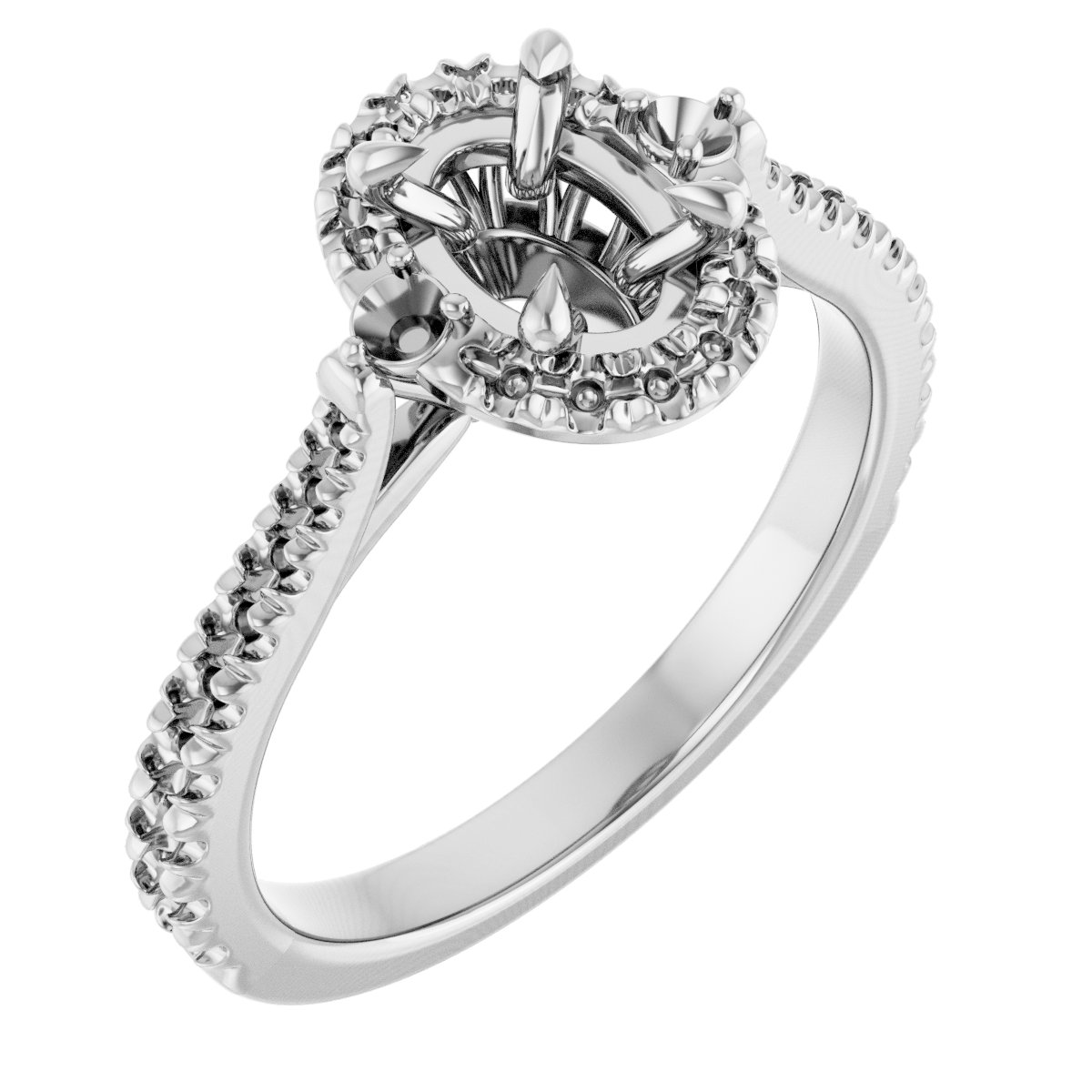 Claw-Prong French-Set Halo-Style Engagement Ring