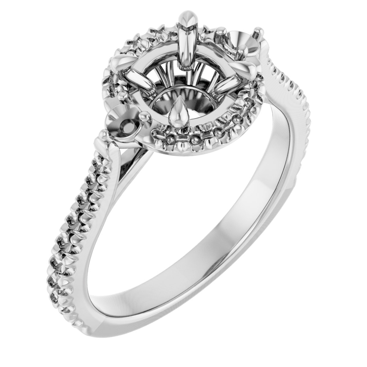 Claw-Prong French-Set Halo-Style Engagement Ring