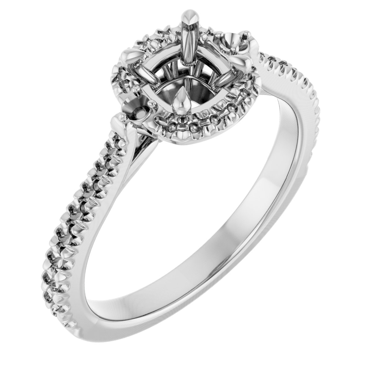 Claw-Prong French-Set Halo-Style Engagement Ring