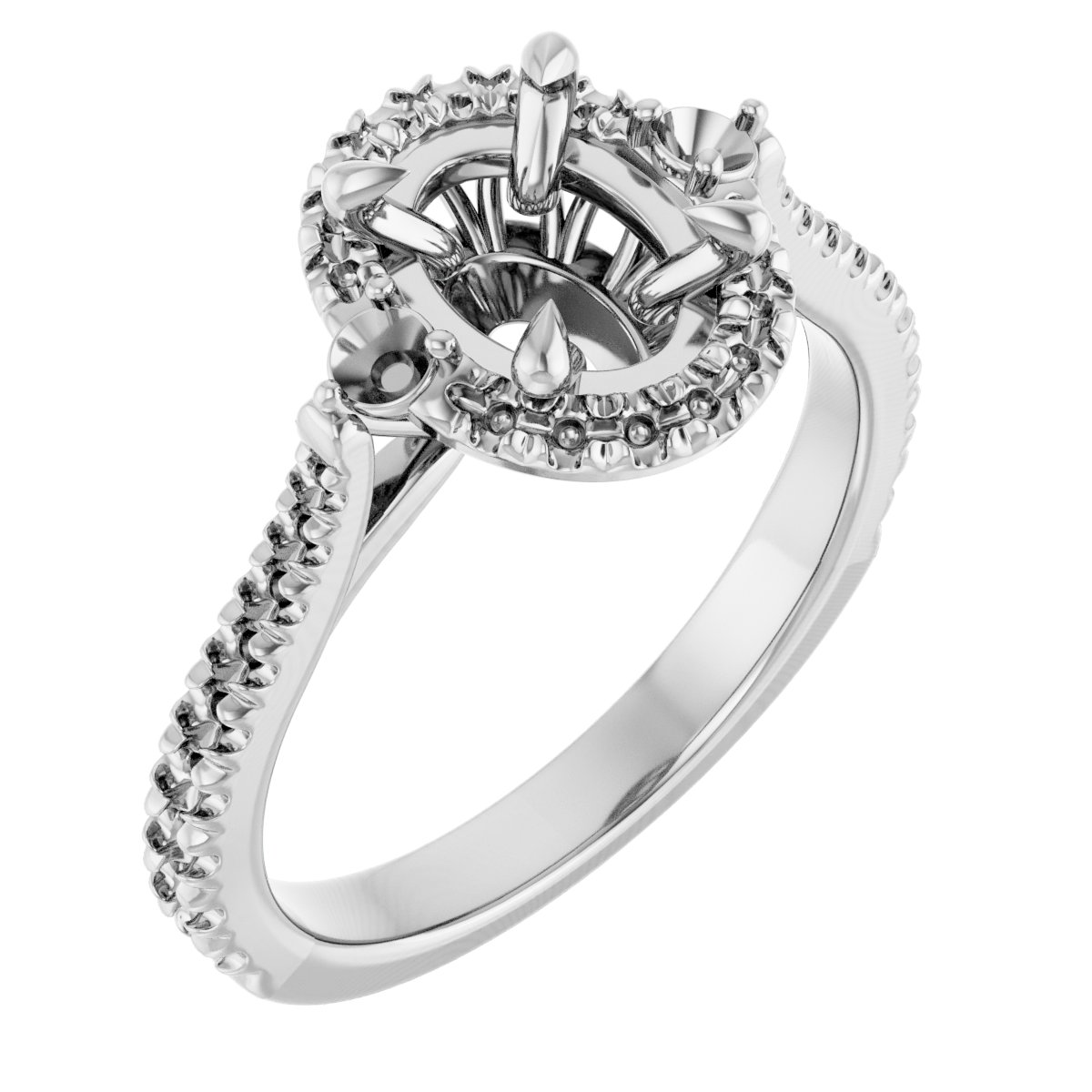 Claw-Prong French-Set Halo-Style Engagement Ring
