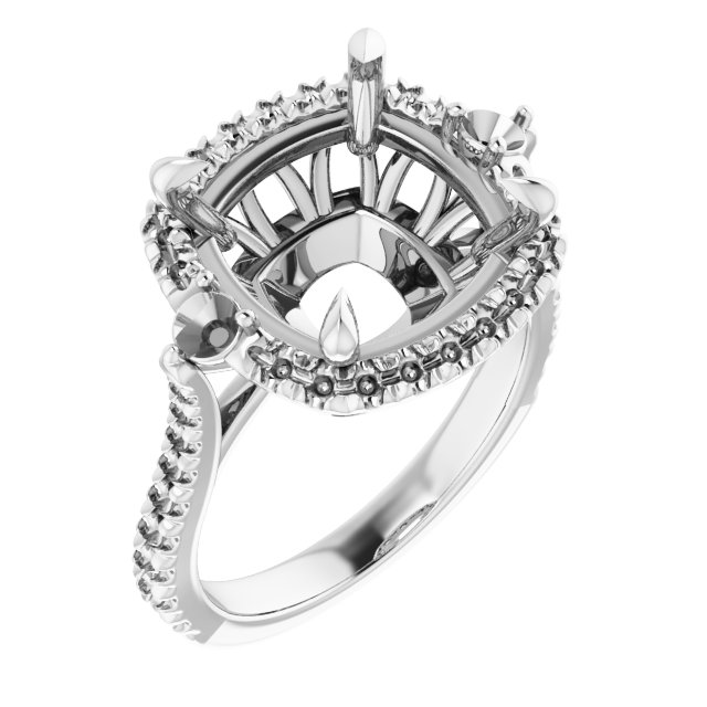 Claw-Prong French-Set Halo-Style Engagement Ring