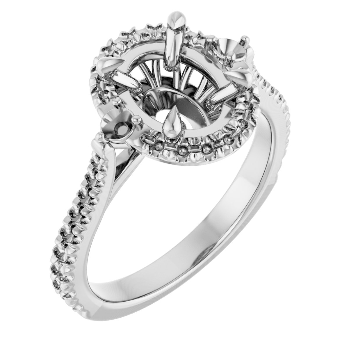 Claw-Prong French-Set Halo-Style Engagement Ring