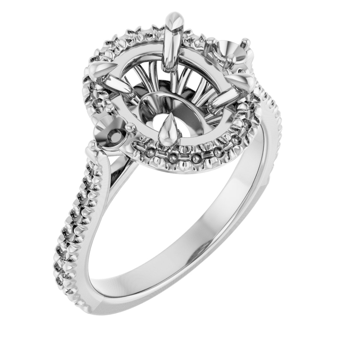 Claw-Prong French-Set Halo-Style Engagement Ring