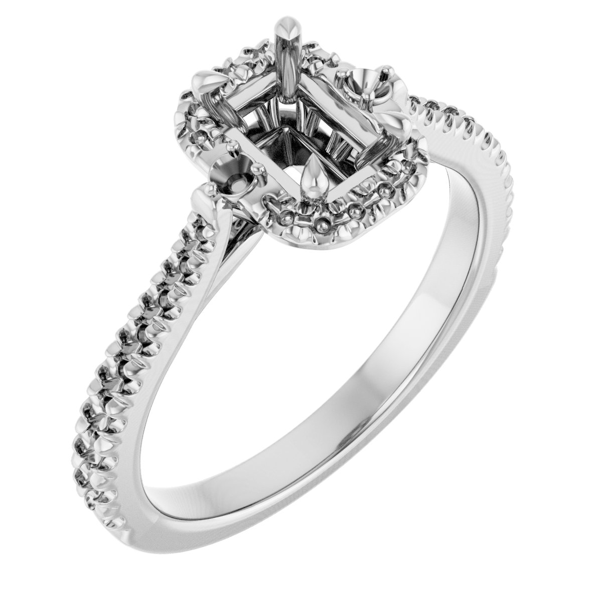 Claw-Prong French-Set Halo-Style Engagement Ring