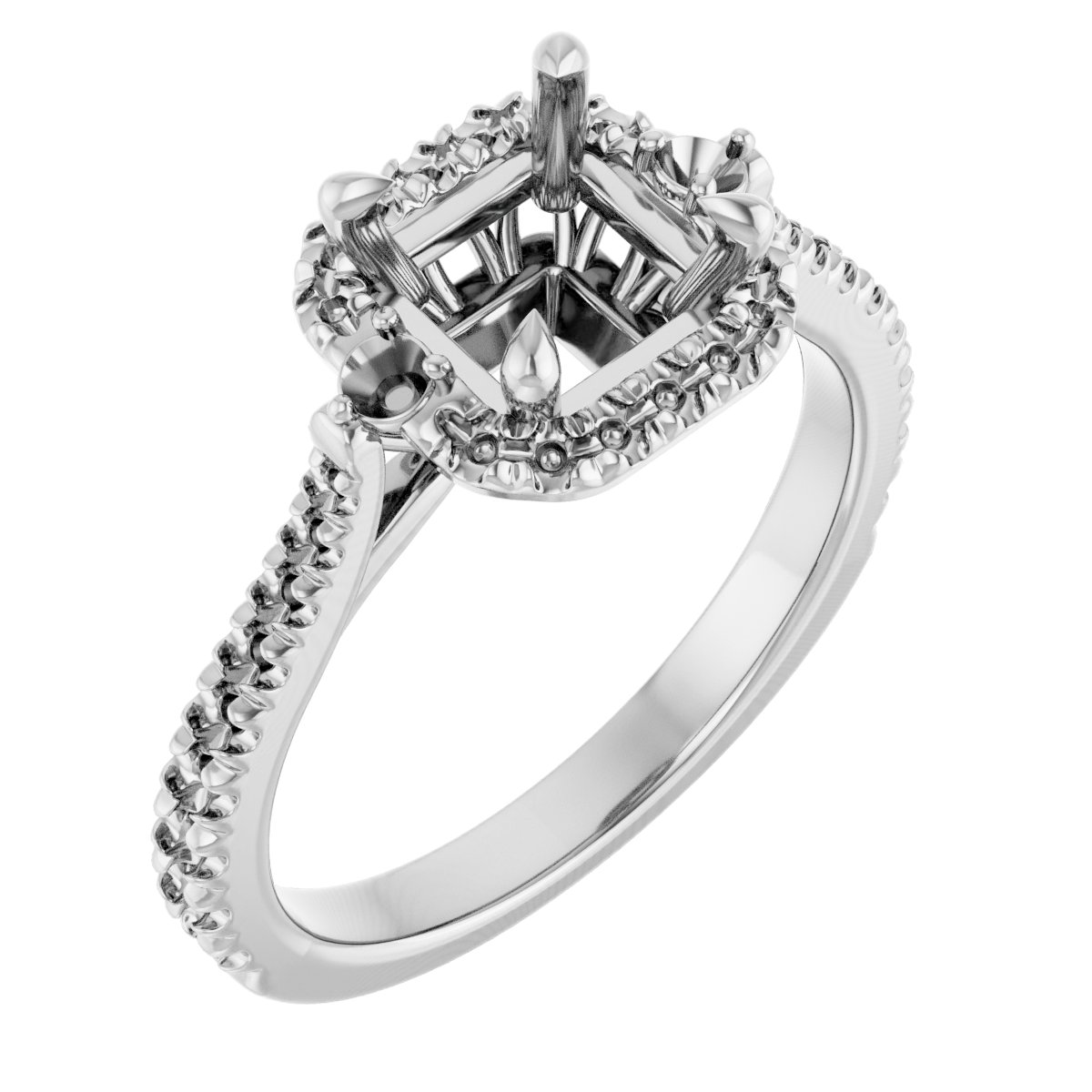Claw-Prong French-Set Halo-Style Engagement Ring