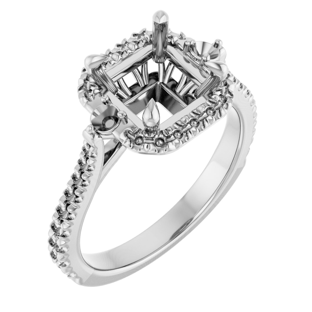 Claw-Prong French-Set Halo-Style Engagement Ring