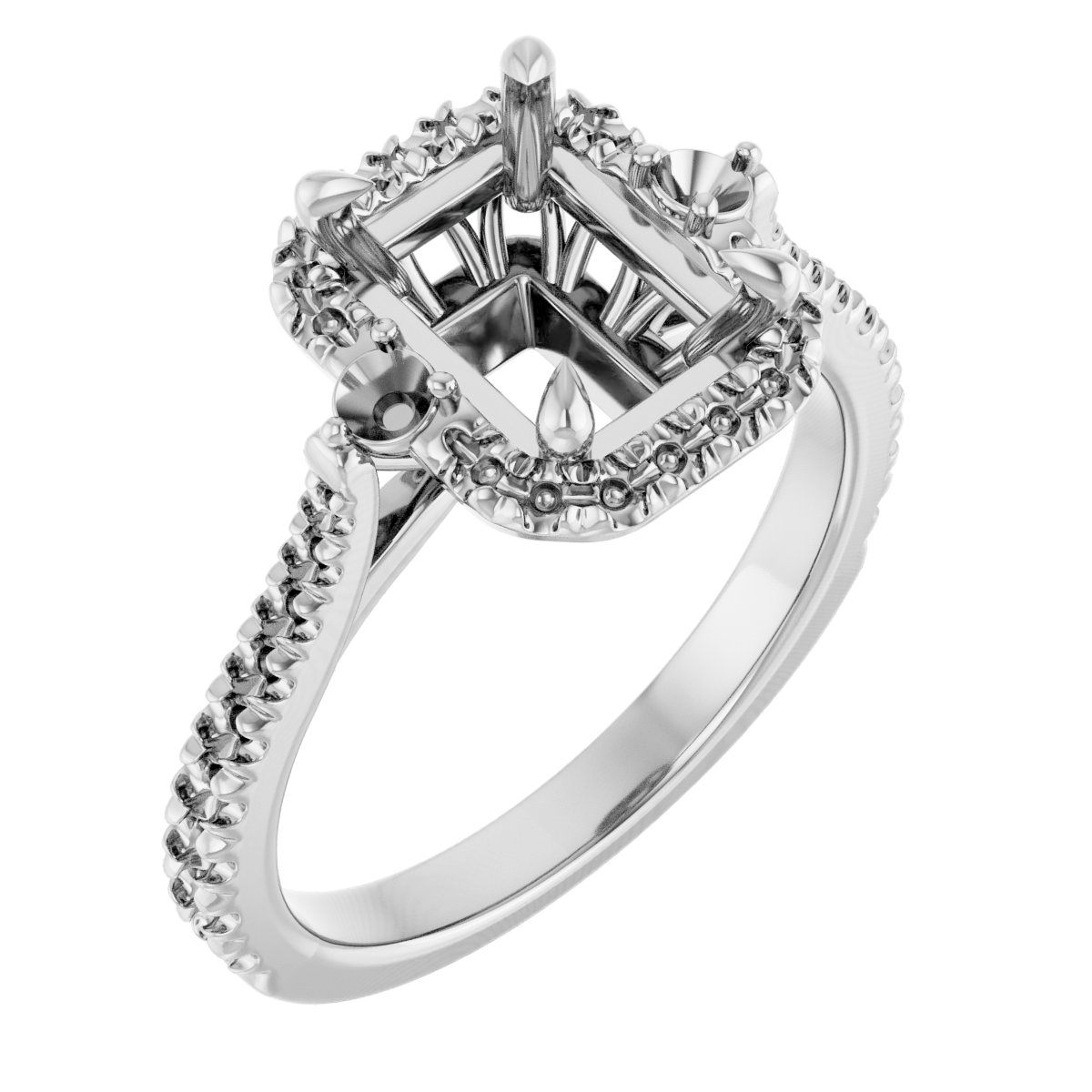 Claw-Prong French-Set Halo-Style Engagement Ring