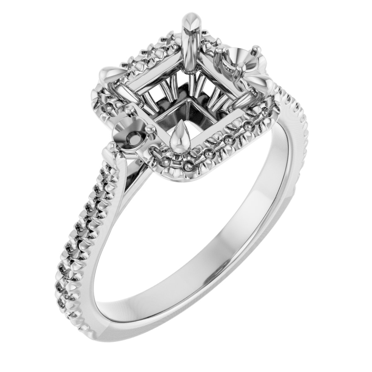 Claw-Prong French-Set Halo-Style Engagement Ring