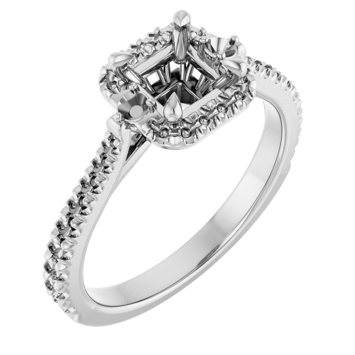 Claw-Prong French-Set Halo-Style Engagement Ring