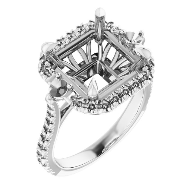 Claw-Prong French-Set Halo-Style Engagement Ring