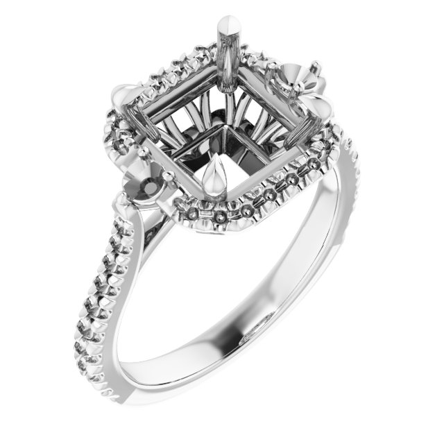 Claw-Prong French-Set Halo-Style Engagement Ring