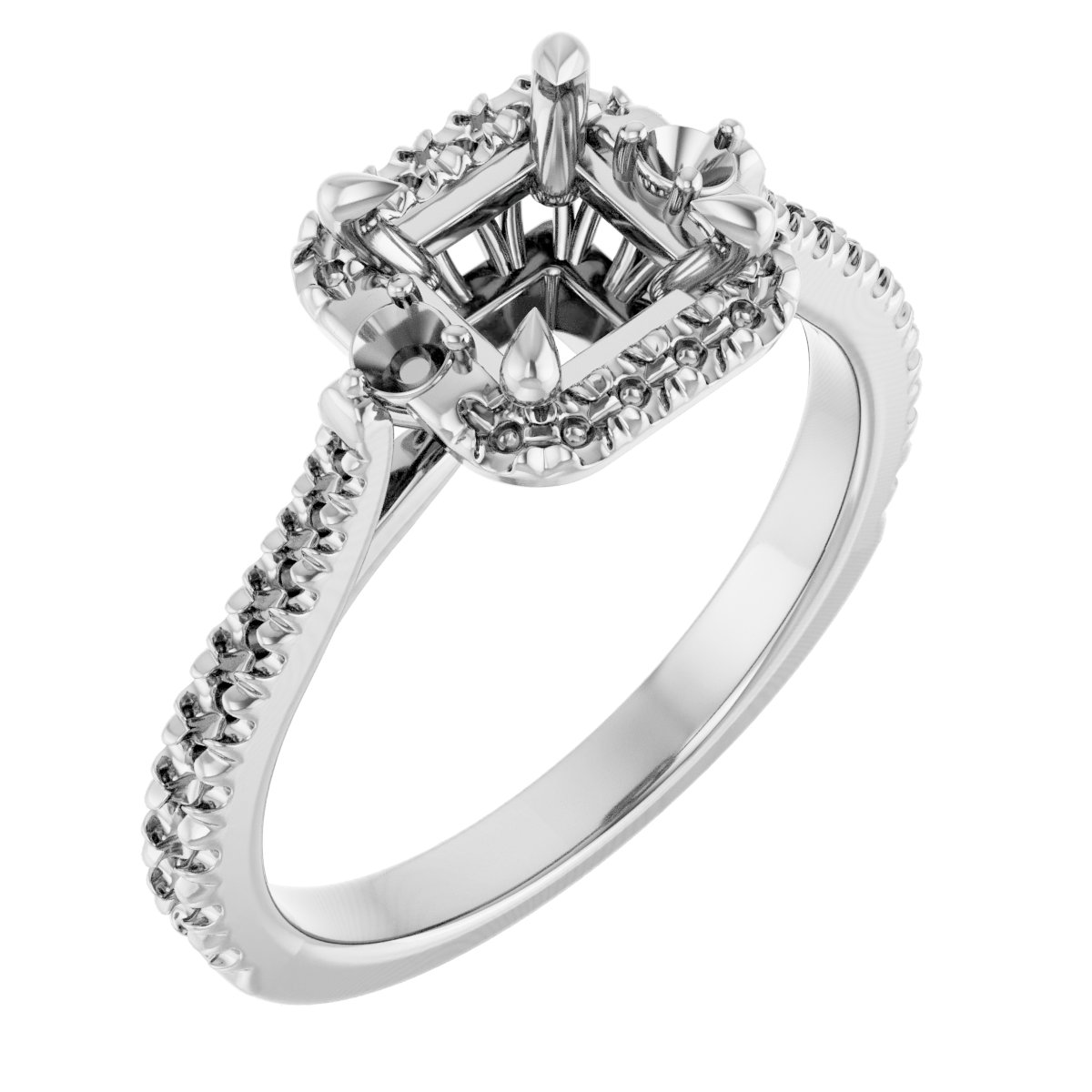 Claw-Prong French-Set Halo-Style Engagement Ring