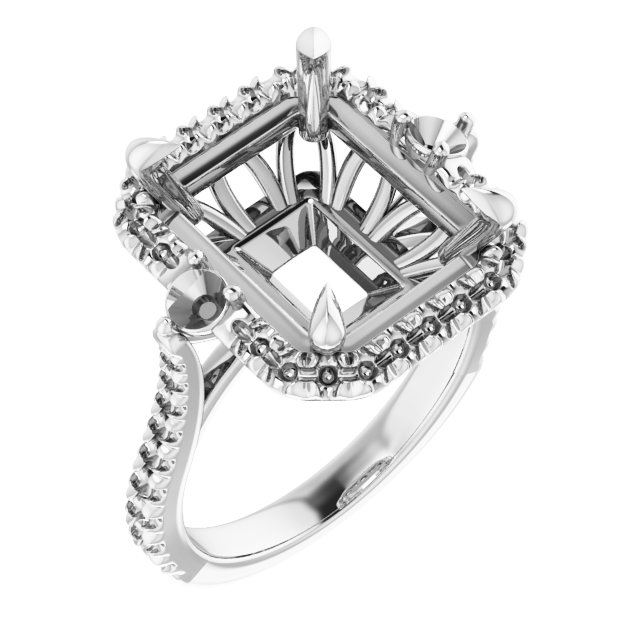 Claw-Prong French-Set Halo-Style Engagement Ring