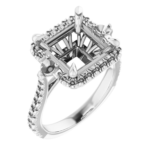 Claw-Prong French-Set Halo-Style Engagement Ring