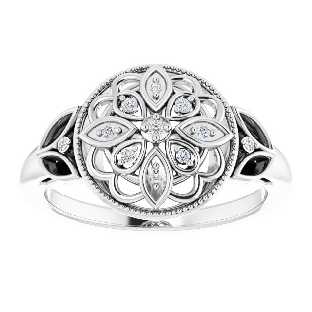 Sterling Silver .06 CTW Natural Diamond Filigree Ring