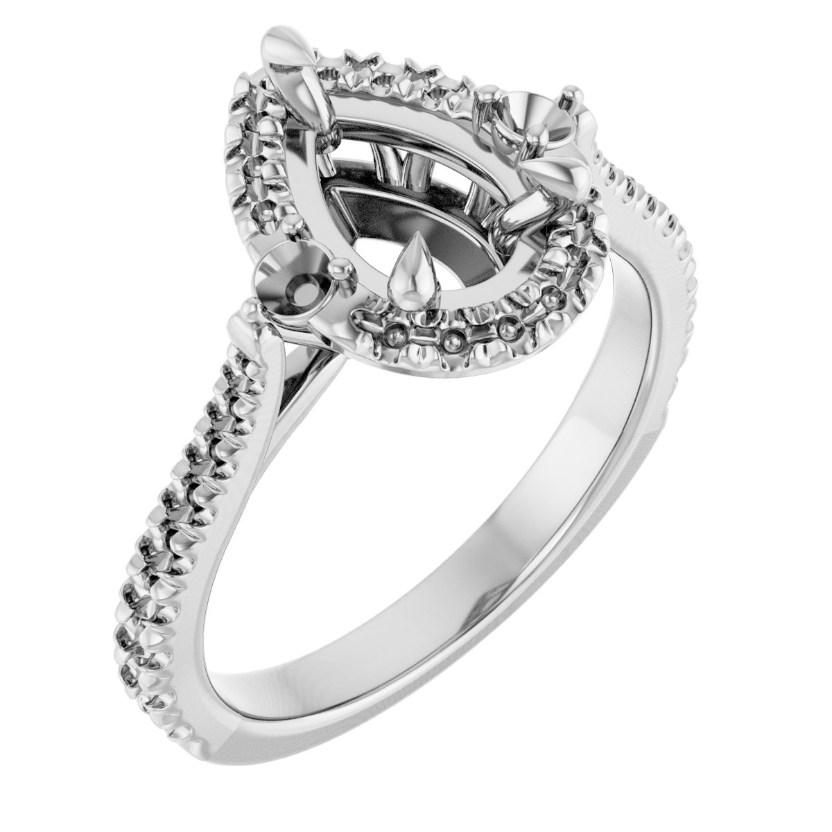 Claw-Prong French-Set Halo-Style Engagement Ring