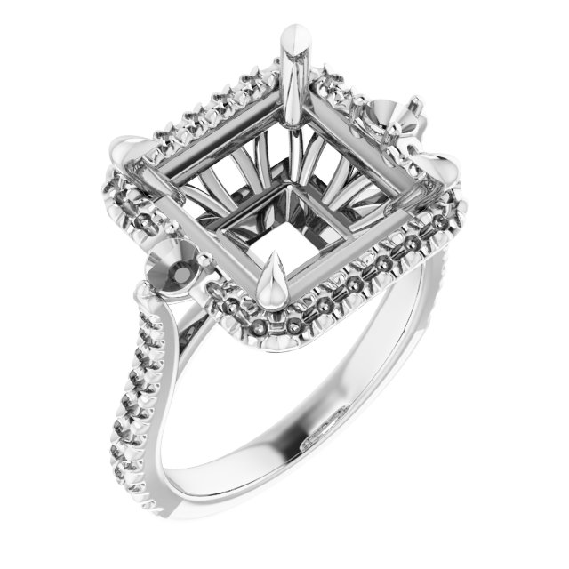 Claw-Prong French-Set Halo-Style Engagement Ring