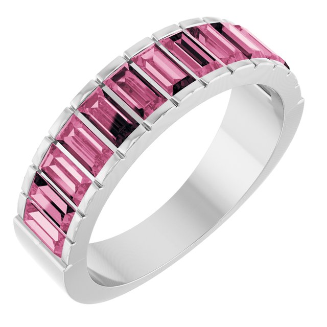14K White Natural Pink Tourmaline Channel-Set Ring