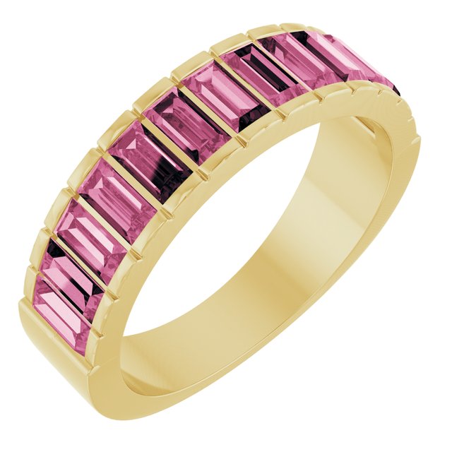 14K Yellow Natural Pink Tourmaline Channel-Set Ring