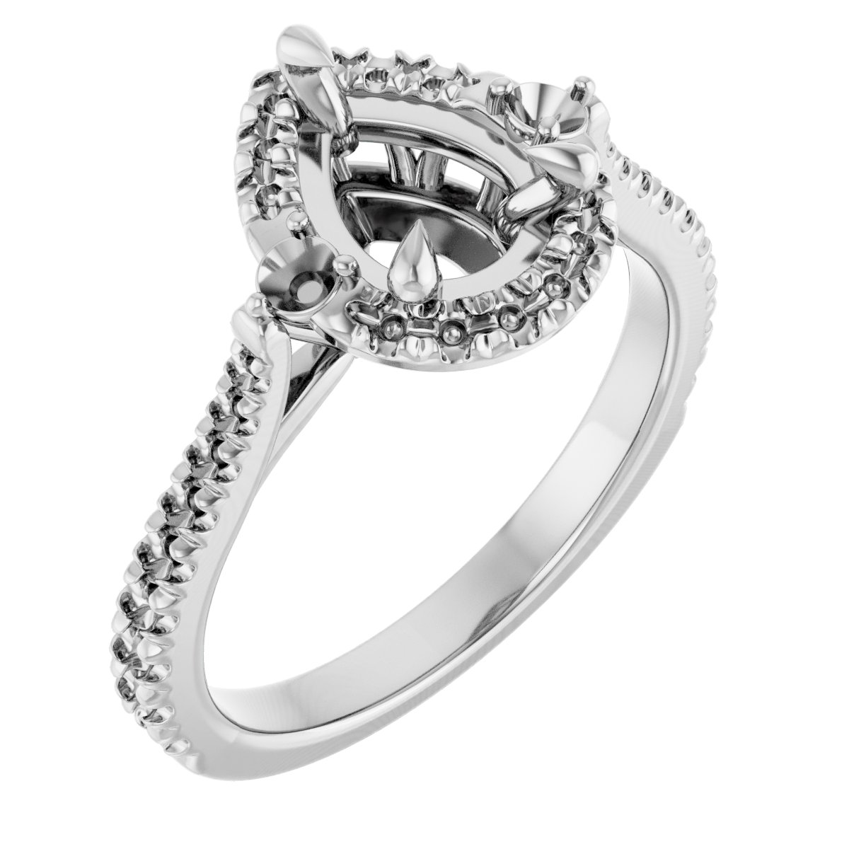 Claw-Prong French-Set Halo-Style Engagement Ring