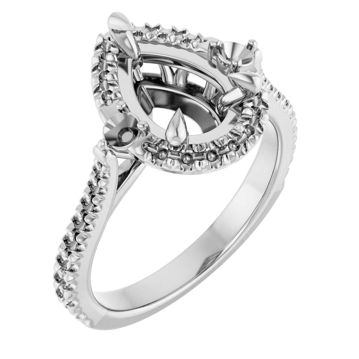 Claw-Prong French-Set Halo-Style Engagement Ring