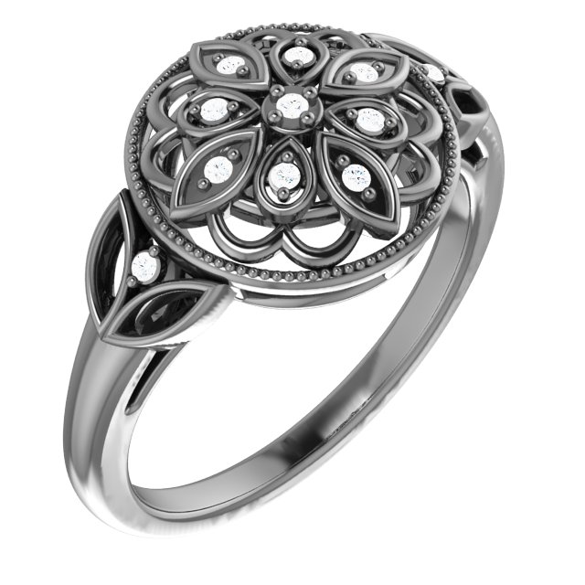 Sterling Silver .06 CTW Natural Diamond Filigree Ring