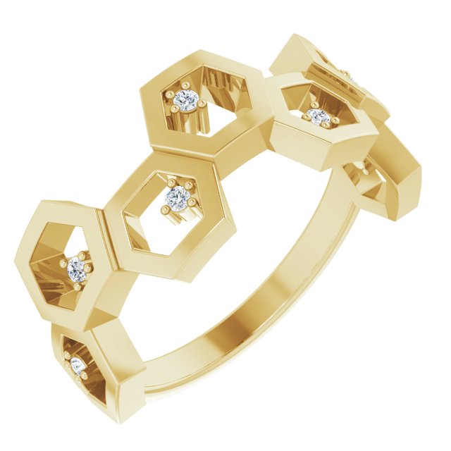 14K Yellow .06 CTW Natural Diamond Honeycomb Ring