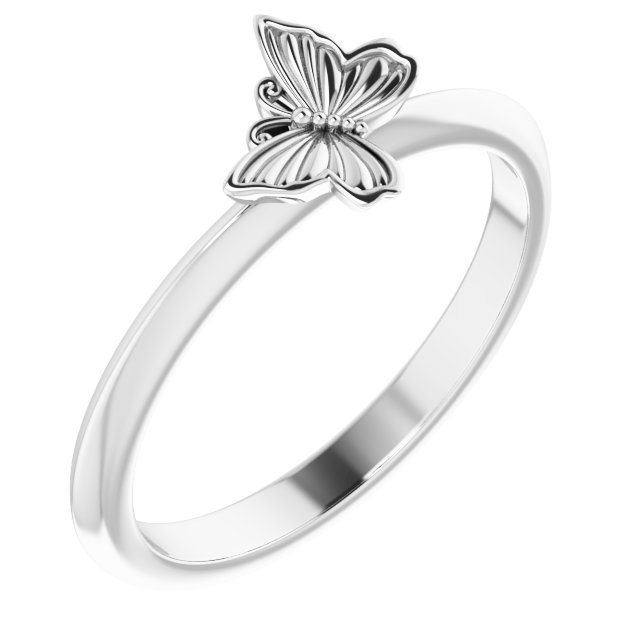 14K White Butterfly Stacking Ring