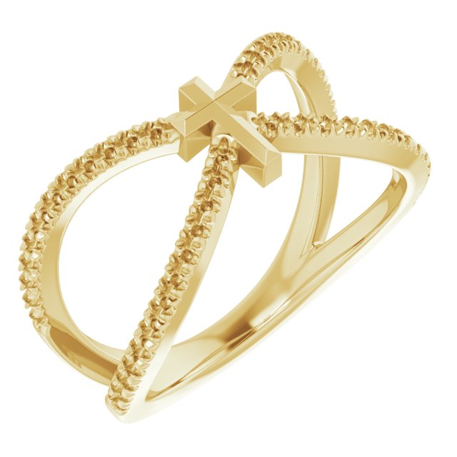 14K Yellow 1/5 CTW Natural Diamond French-Set Cross Ring