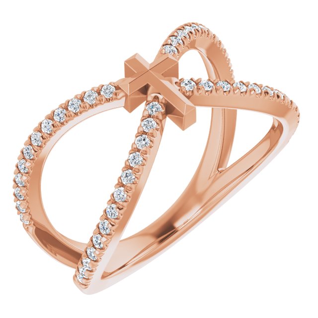 14K Rose 1/5 CTW Natural Diamond French-Set Cross Ring