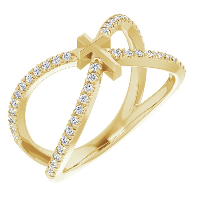14K Yellow 1/5 CTW Natural Diamond French-Set Cross Ring
