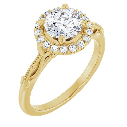 18K Yellow Round 1 ct Engagement Ring