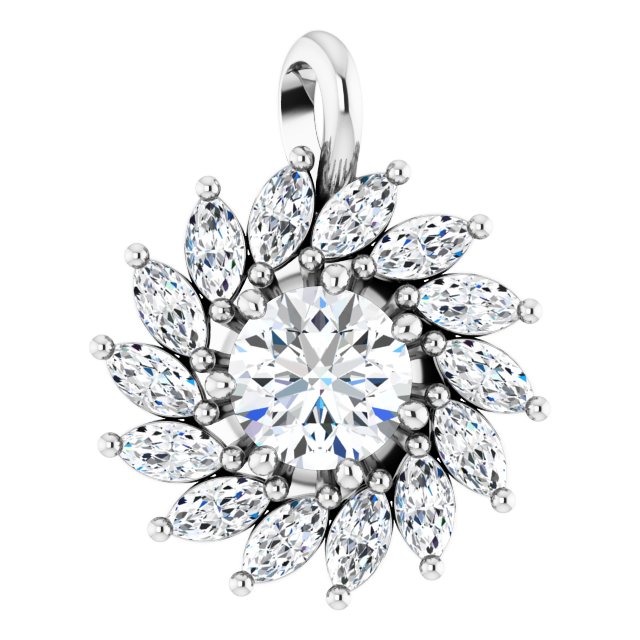 Platinum Natural White Sapphire & 5/8 CTW Natural Diamond Halo-Style Pendant