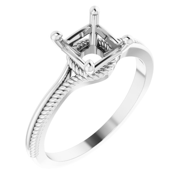 14K White 6 mm Square Solitaire Engagement Ring Mounting
