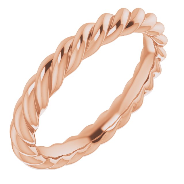 18K Rose 3 mm Skinny Rope Band Size 6.5