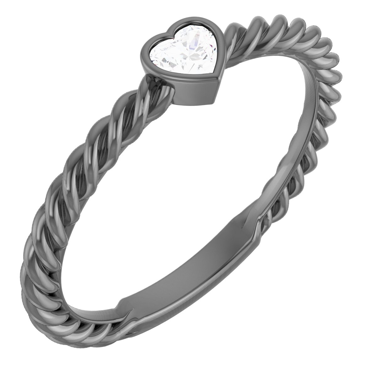 14K White 1/6 CT Natural Diamond Bezel-Set Rope Ring