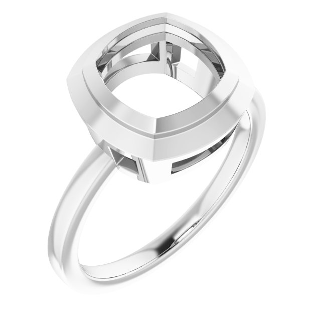 14K White 8 mm Cushion Ring Mounting
