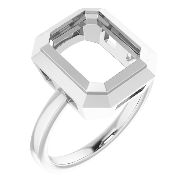 14K White 10x8 mm Emerald Ring Mounting