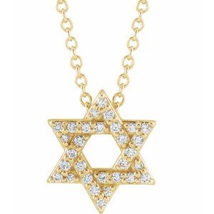 14K Yellow 1/8 CTW Natural Diamond Star of David 16-18" Necklace