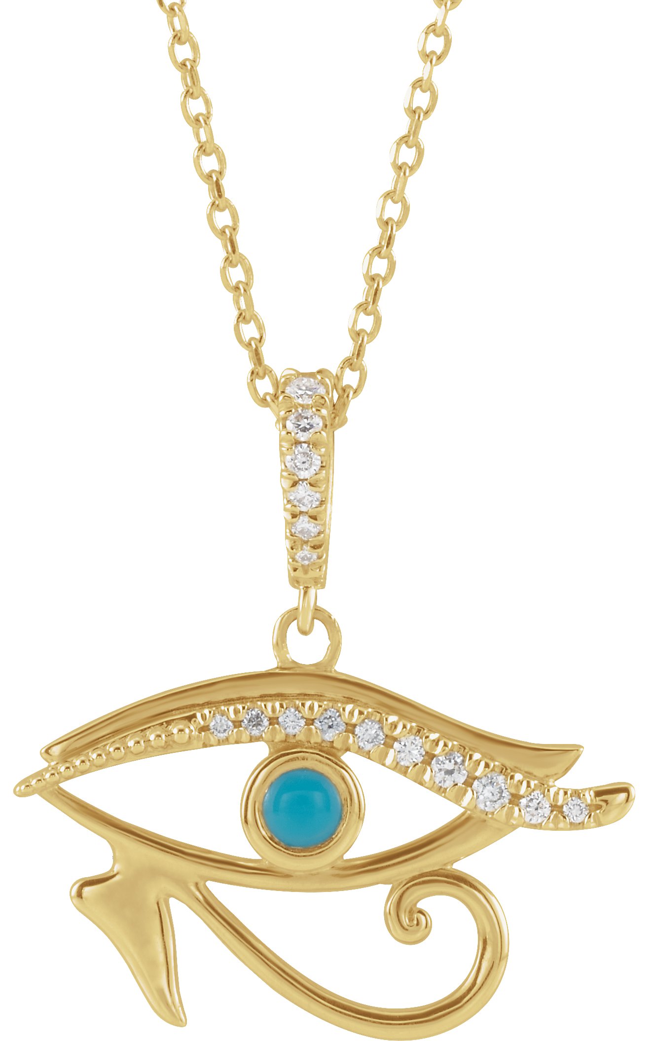 14K Yellow Natural Turquoise & .08 CTW Natural Diamond Eye of Horus 16-18" Necklace