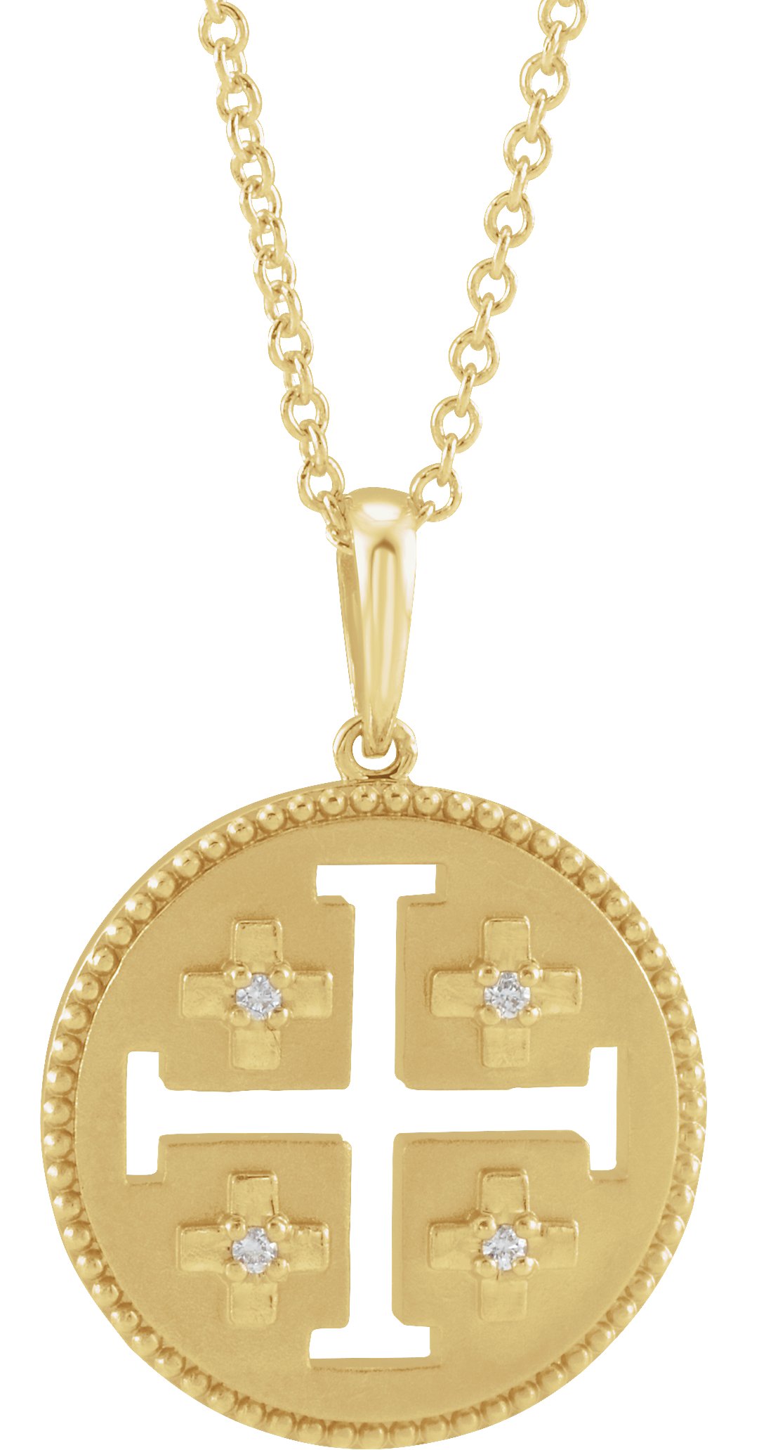 14K Gold .025 CTW Natural Diamond Jerusalem Cross 16 18 inch Necklace