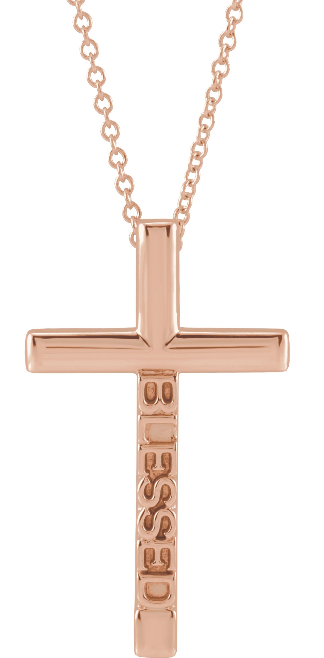 14K Rose 25x15.05 mm Blessed Cross 16-18" Necklace