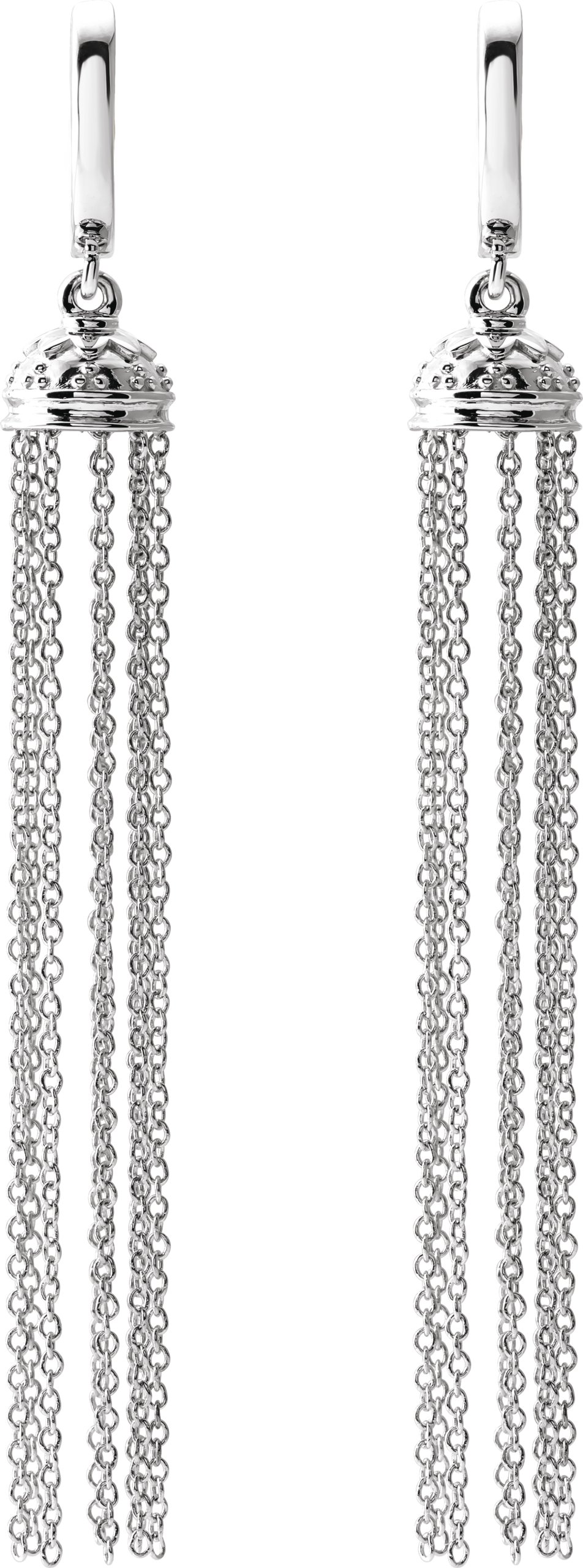 14K White 56 mm Hinged Hoop Chain Earrings