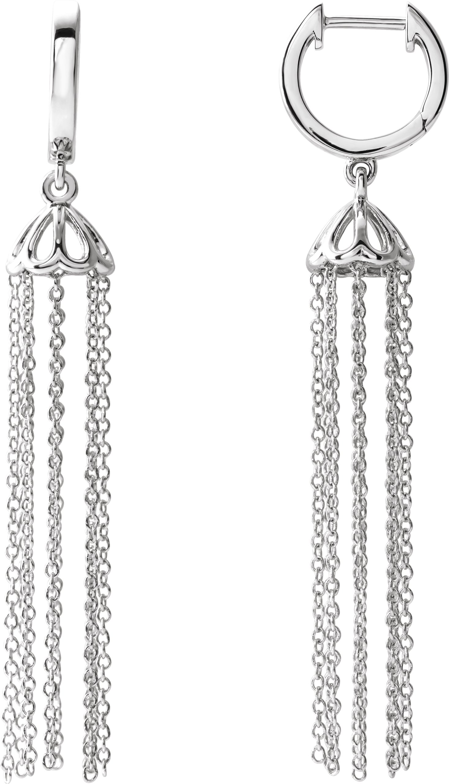 14K White 53.2 mm Hinged Hoop Chain Earrings